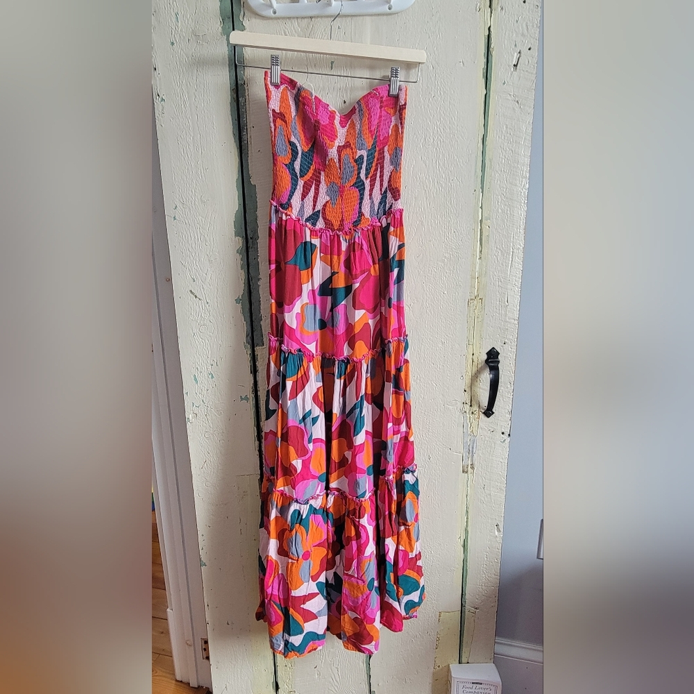 Anthropologie Abel The Label Multicolor Strapless Maxi Dress